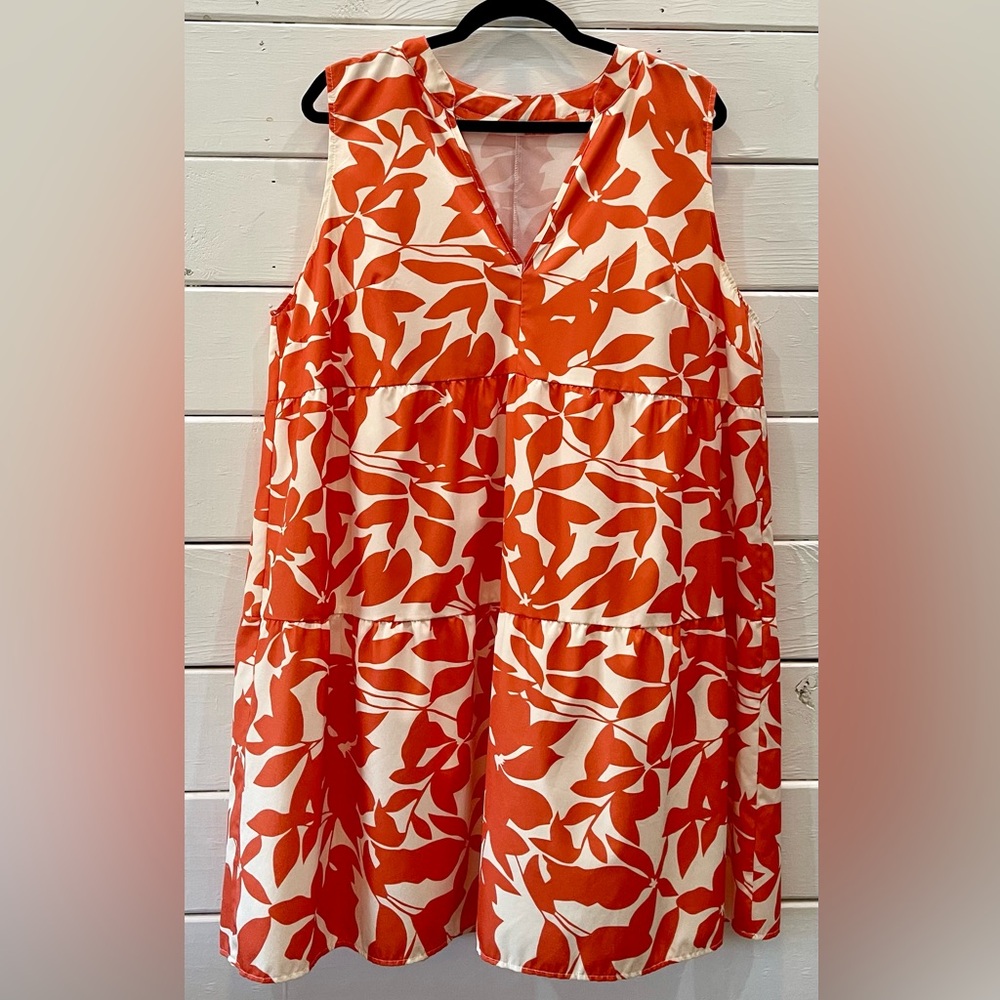 Sleeveless Orange and Cream Floral Dress NWOT